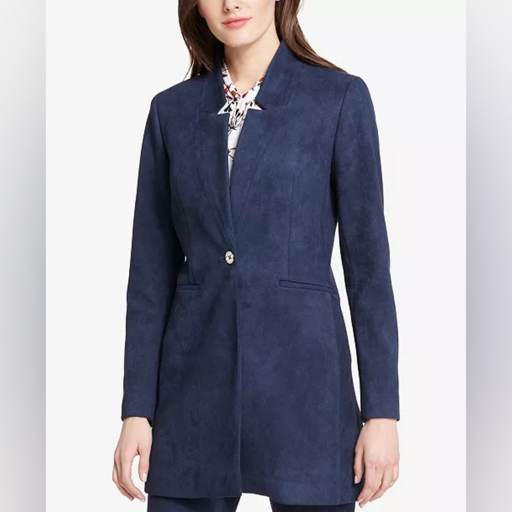 Tommy Hilfiger Blue One-Button Faux Suede Blazer Size 14